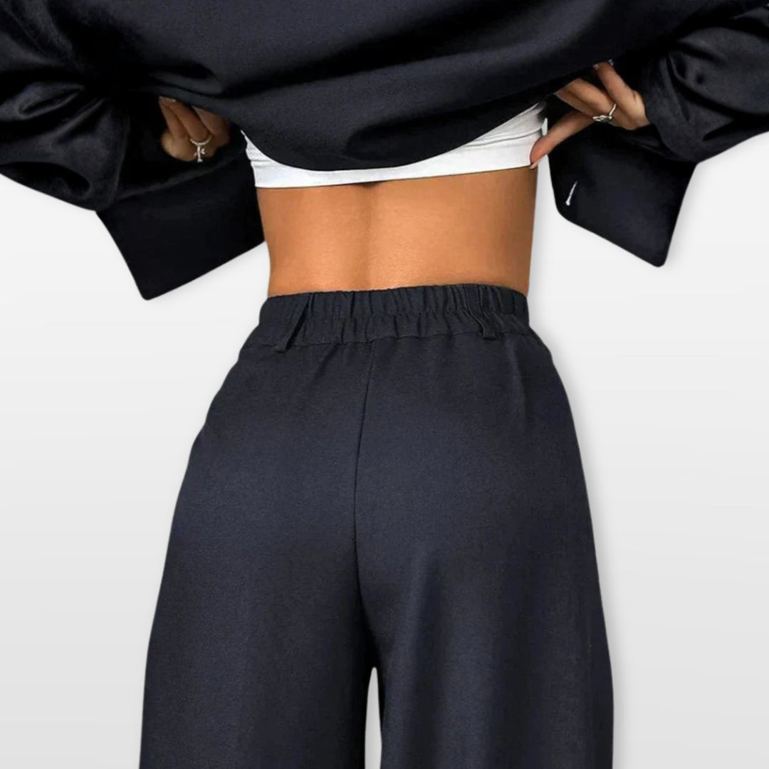 Damen Hosenanzug Zweiteiler Kurzer Blazer Weite Hose - Image 5