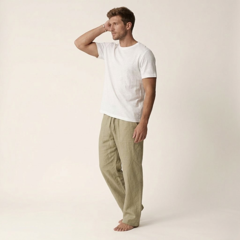 Herren Leinen Baumwoll Hose Loose Fit Kordelzug - Image 6