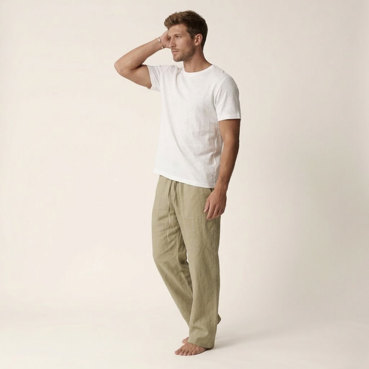 Herren Leinen Baumwoll Hose Loose Fit Kordelzug - Image 6