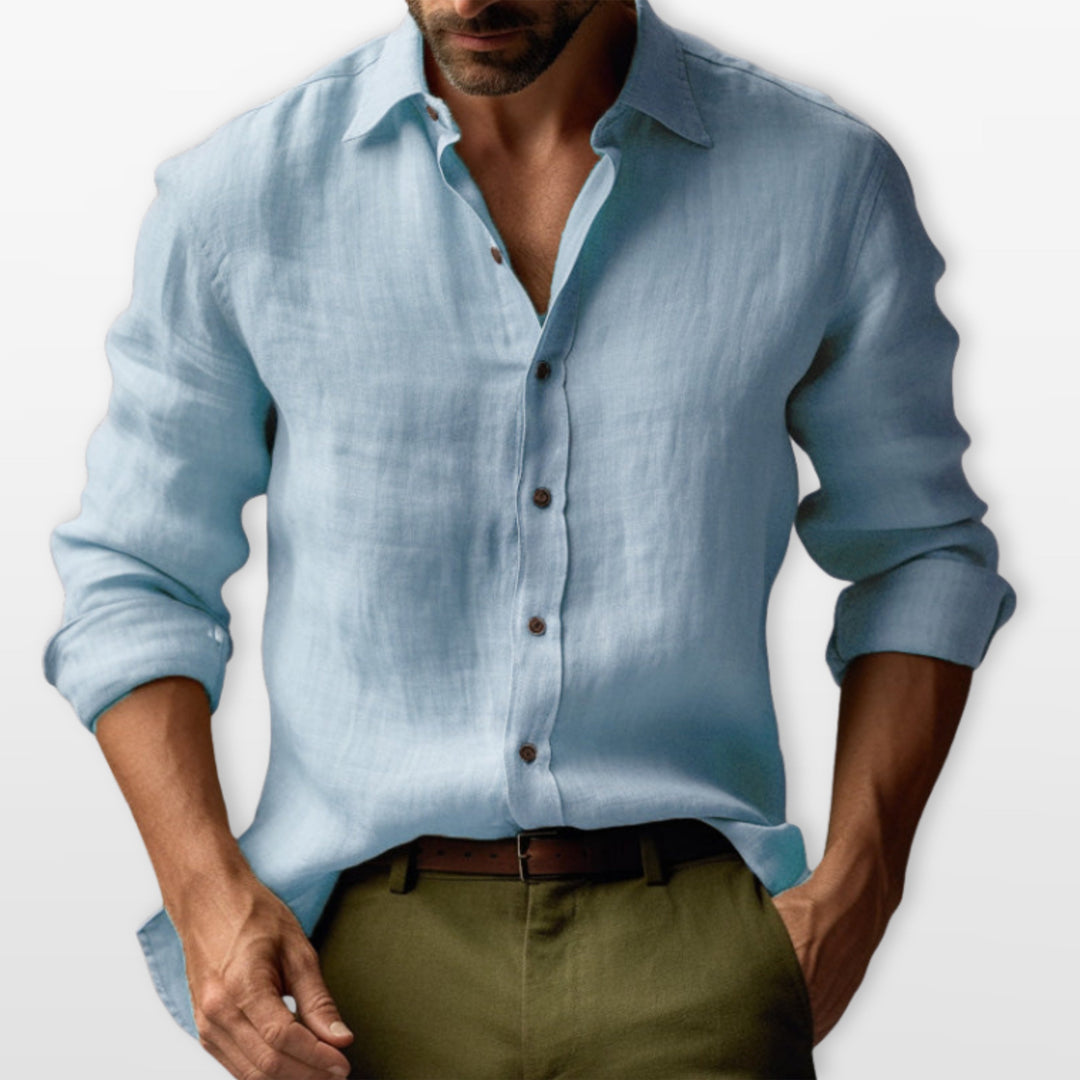 Herren Lässiges Leinenhemd Button-Down - Image 5