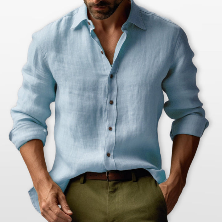 Herren Lässiges Leinenhemd Button-Down - Image 5
