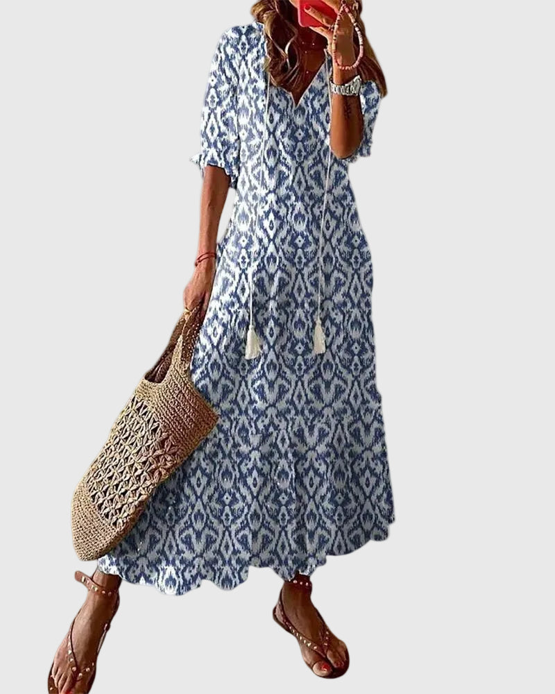 Women Boho Vintage Summer Maxi Dress Flowy Bohemian