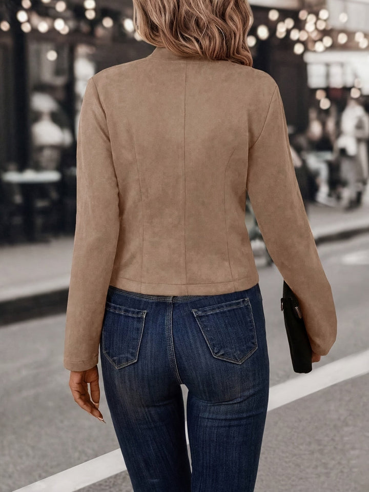 Damen Wildlederimitat Jacke Zweireihig Offen - Image 2