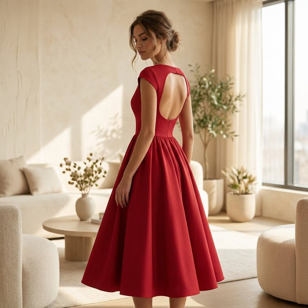 Tahlia - Midi Kleid Mit Struktur Und Cap Ärmeln