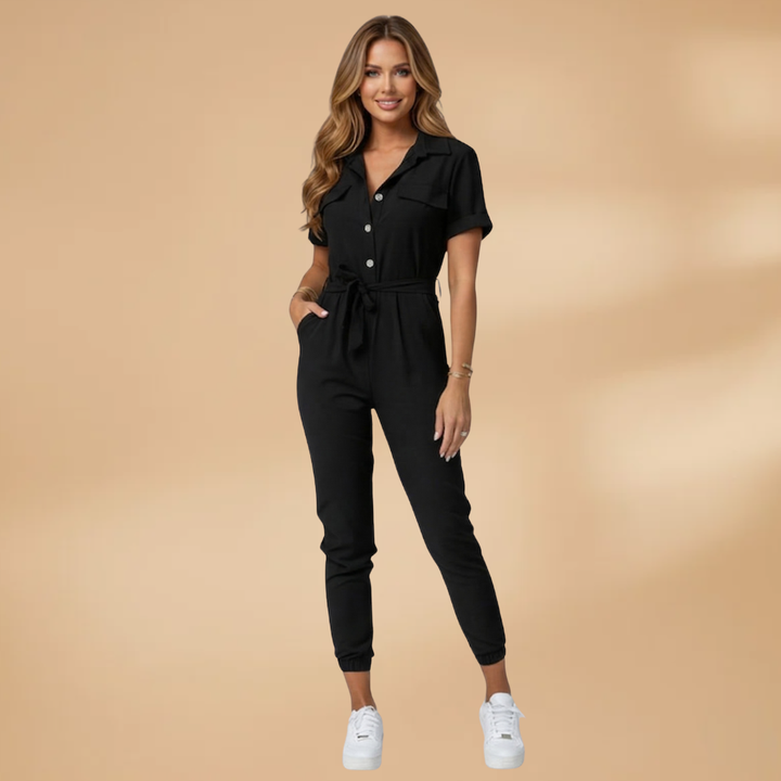 Ava - Damen Jumpsuit mit Rundhalsausschnitt und Kurzarm