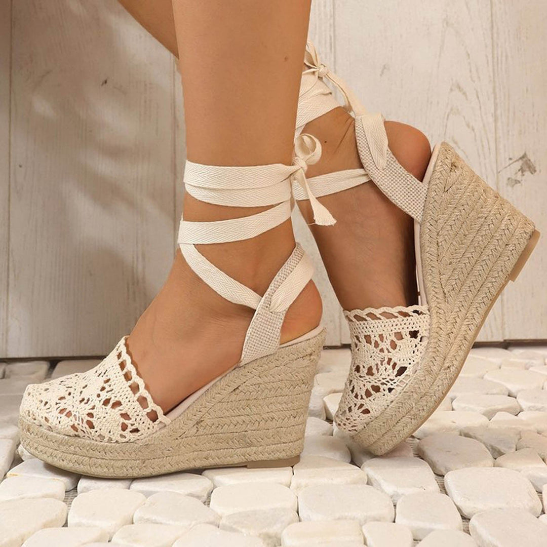 Damen Häkel Keilsandalen Keilabsatz