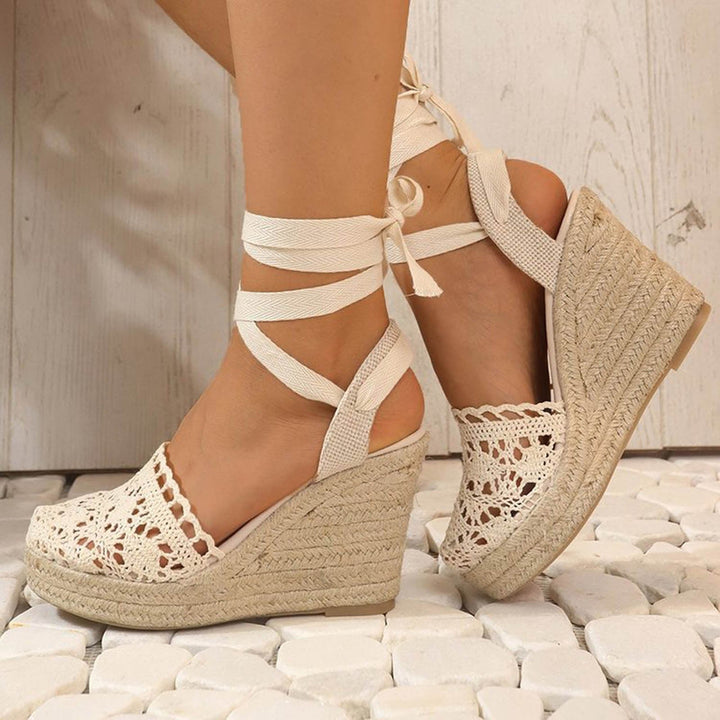 Damen Häkel Keilsandalen Keilabsatz
