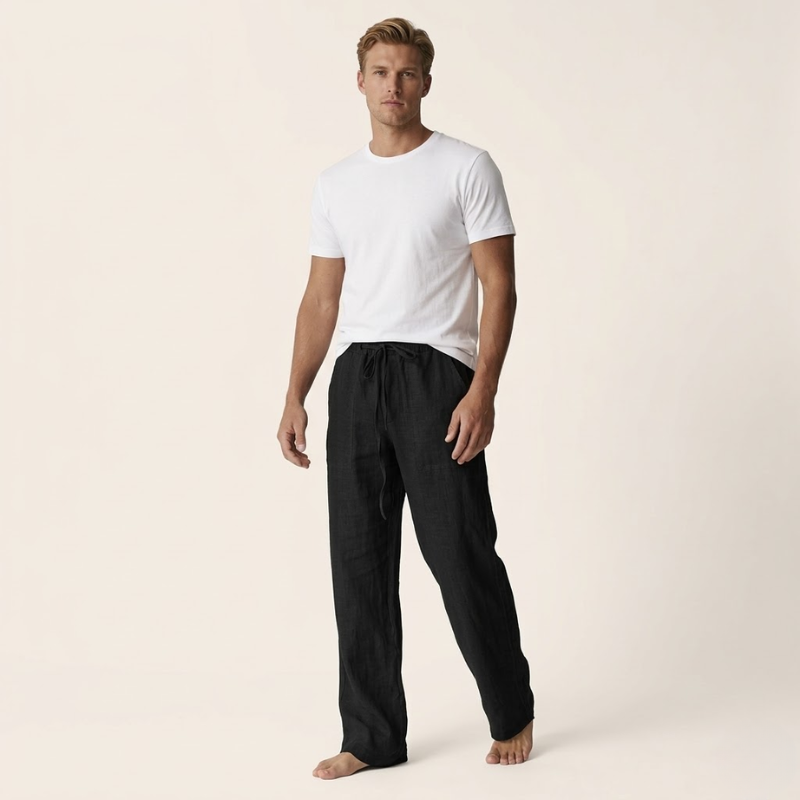 Herren Leinen Baumwoll Hose Loose Fit Kordelzug - Image 7