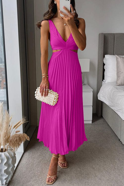 Sanne | Elegant Pleated Satin Midi Dress - Image 3