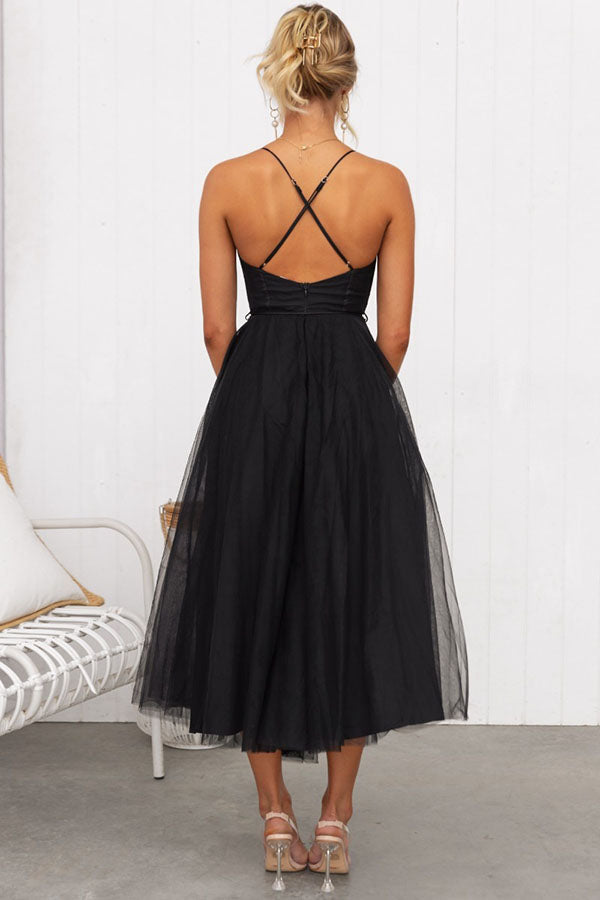Vaelora – Corset Midi Kleid Tüllrock Spaghettiträger