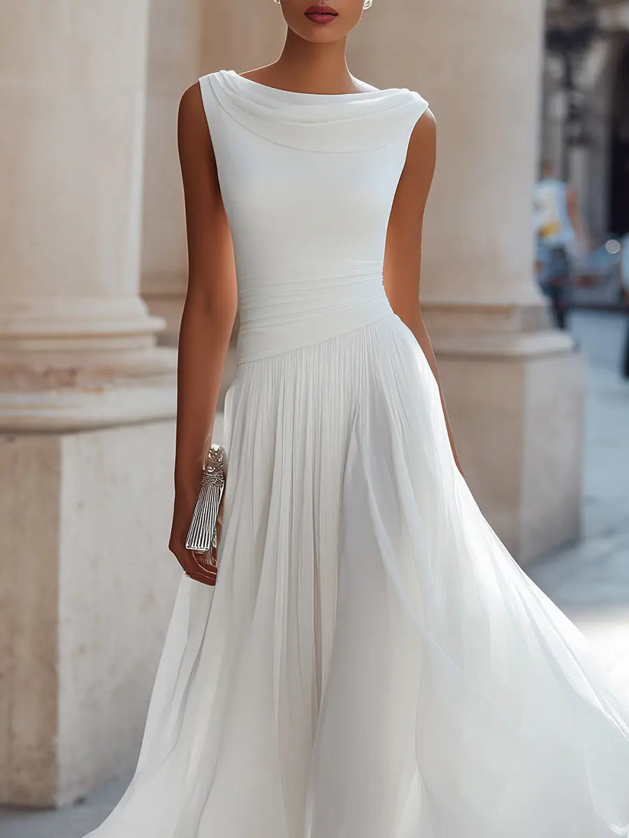 Éloria - Drapierte Neckholder Falten Midi Kleid