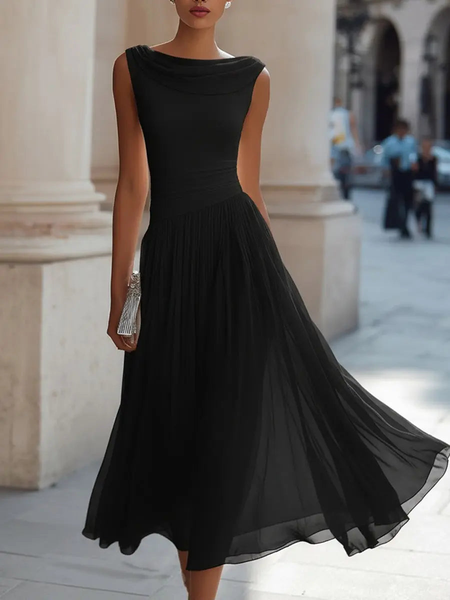 Éloria - Drapierte Neckholder Falten Midi Kleid