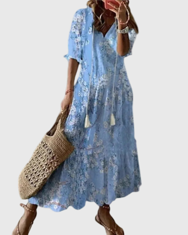 Women Boho Vintage Summer Maxi Dress Flowy Bohemian - Image 5