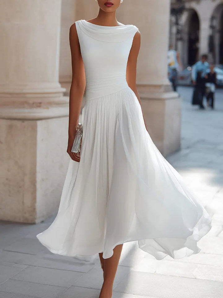 Éloria - Drapierte Neckholder Falten Midi Kleid