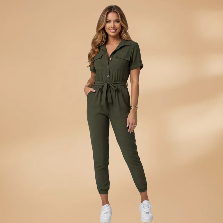 Ava - Damen Jumpsuit mit Rundhalsausschnitt und Kurzarm