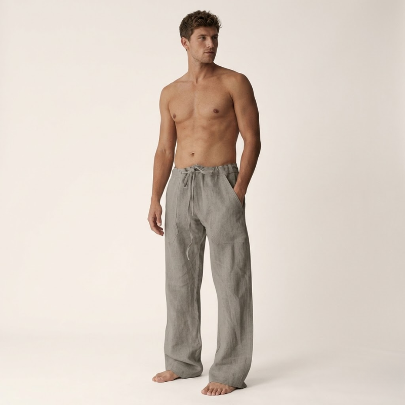 Herren Leinen Baumwoll Hose Loose Fit Kordelzug - Image 8