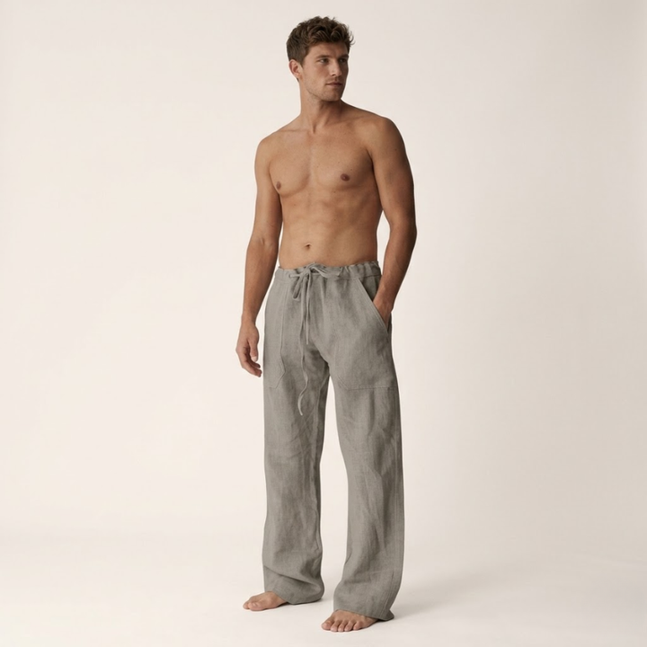 Herren Leinen Baumwoll Hose Loose Fit Kordelzug - Image 8