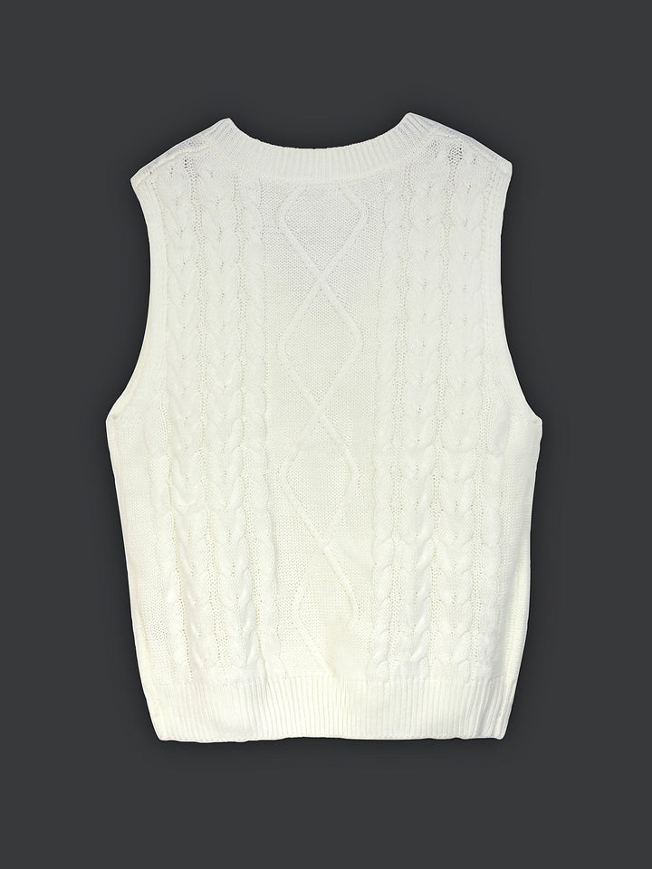 Colleen | Ärmelloser Zopfmuster-Pullover mit V-Ausschnitt - Image 47