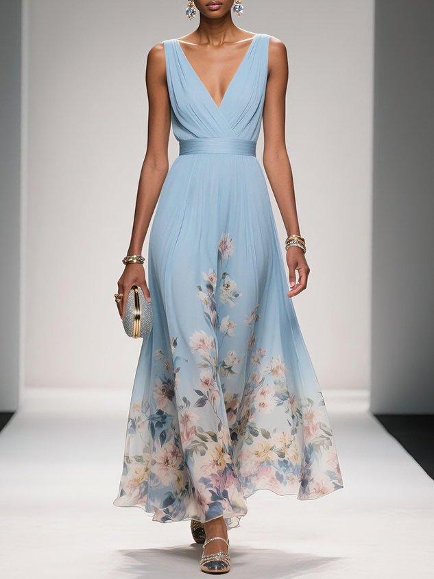 Women Floral Maxi Wedding Guest Dress Deep V Neck - Image 11