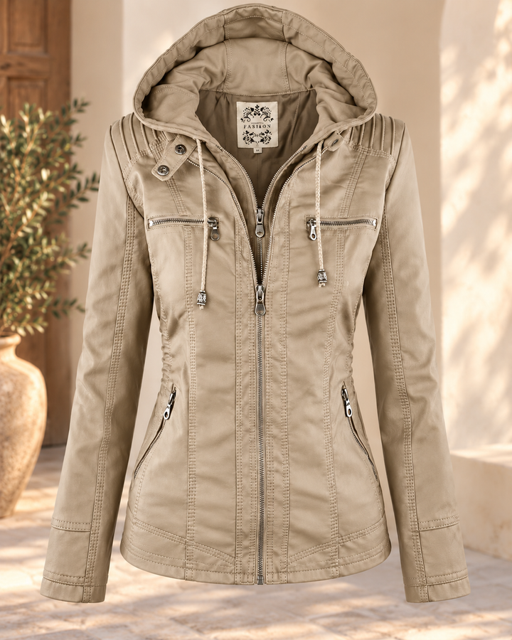 Noëlle™ | Elegante Lederoptik-Jacke mit Kapuze - Image 7