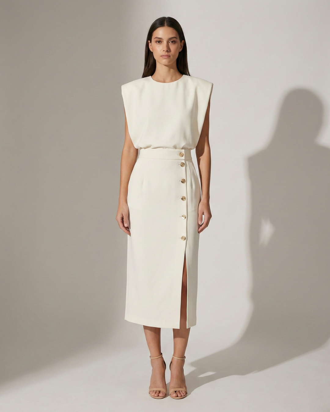 Virella - Elegantes Midi Kleid Mit Knopfdetail