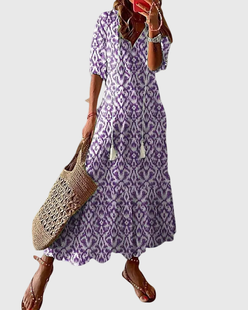 Women Boho Vintage Summer Maxi Dress Flowy Bohemian - Image 3