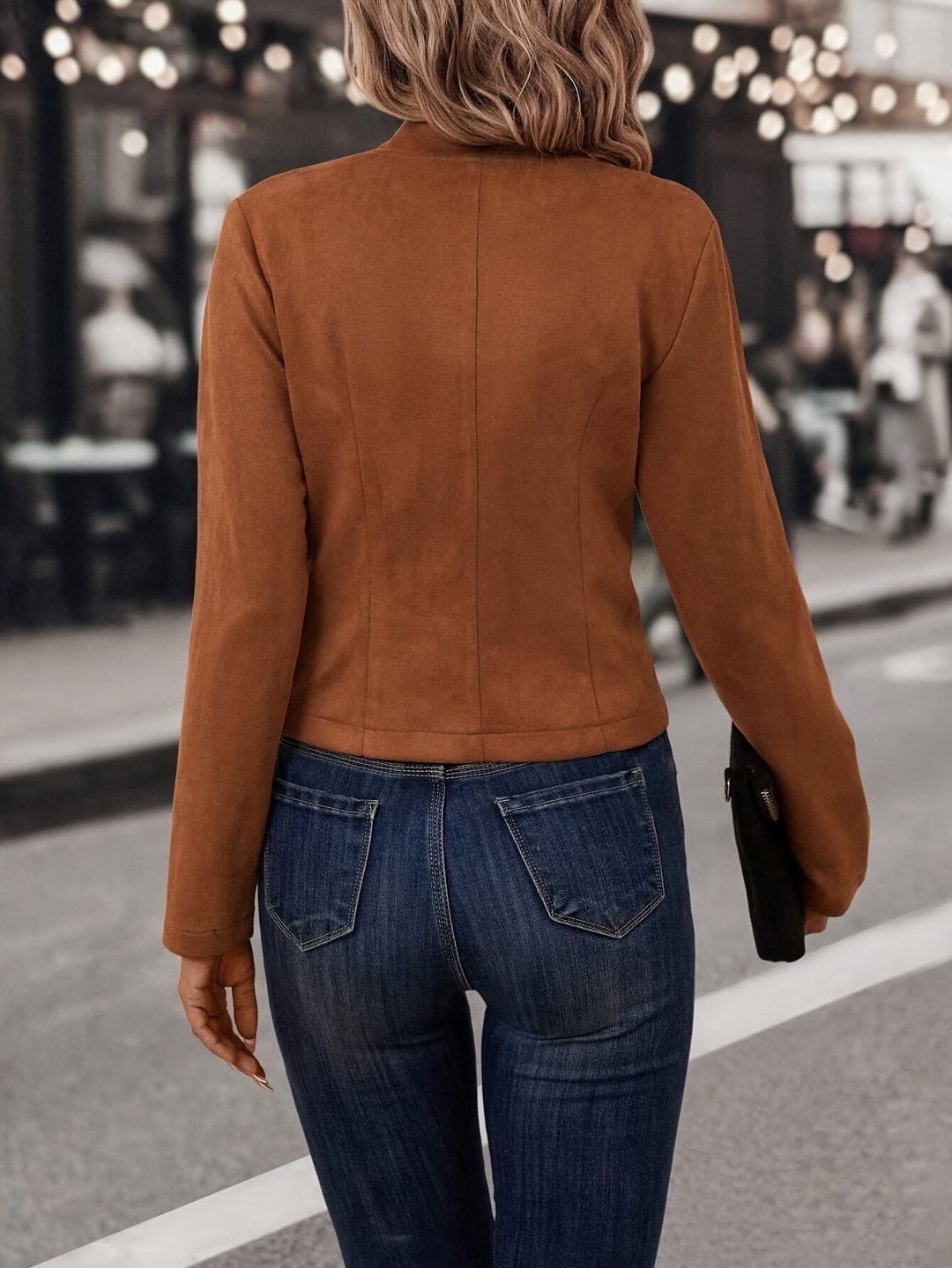 Damen Wildlederimitat Jacke Zweireihig Offen - Image 5