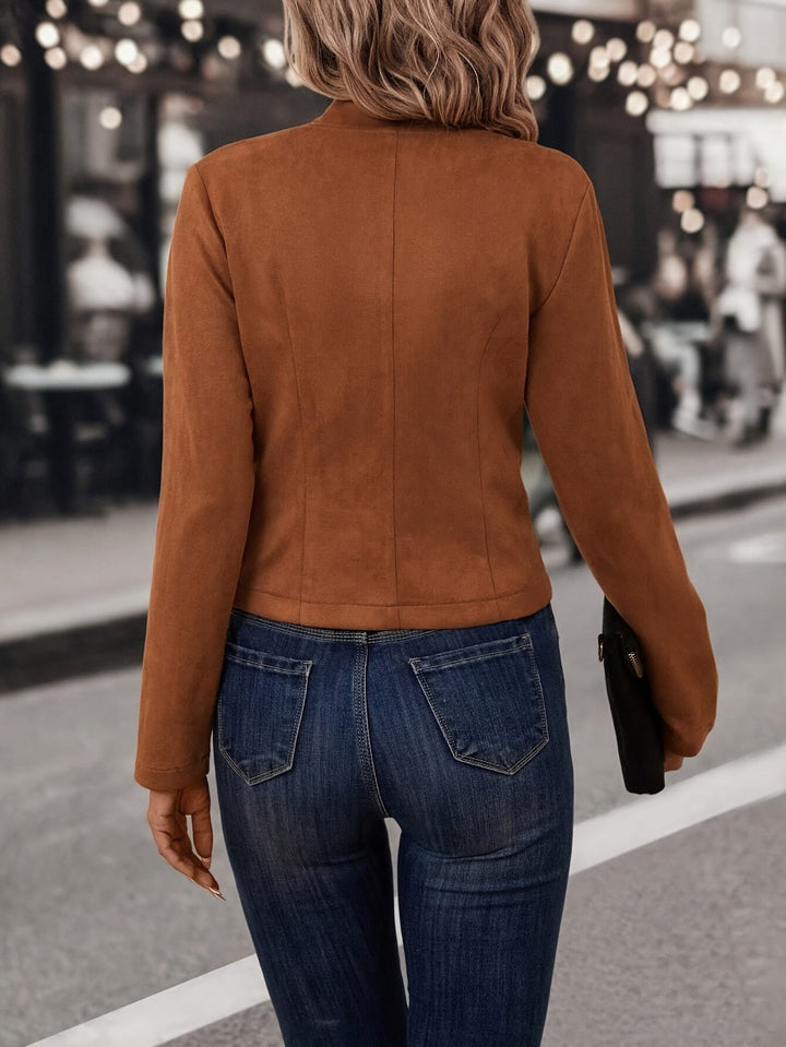 Damen Wildlederimitat Jacke Zweireihig Offen - Image 5