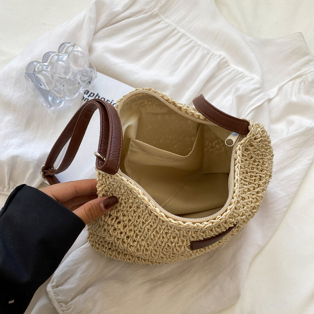 Damen Stroh Schultertasche Veganer Lederriemen Umhängetasche - Image 6