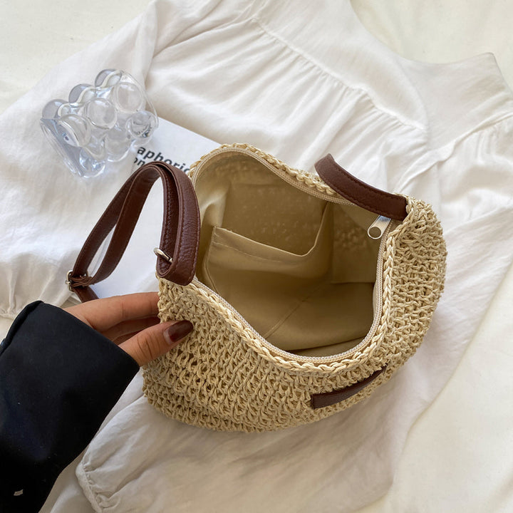 Damen Stroh Schultertasche Veganer Lederriemen Umhängetasche - Image 6