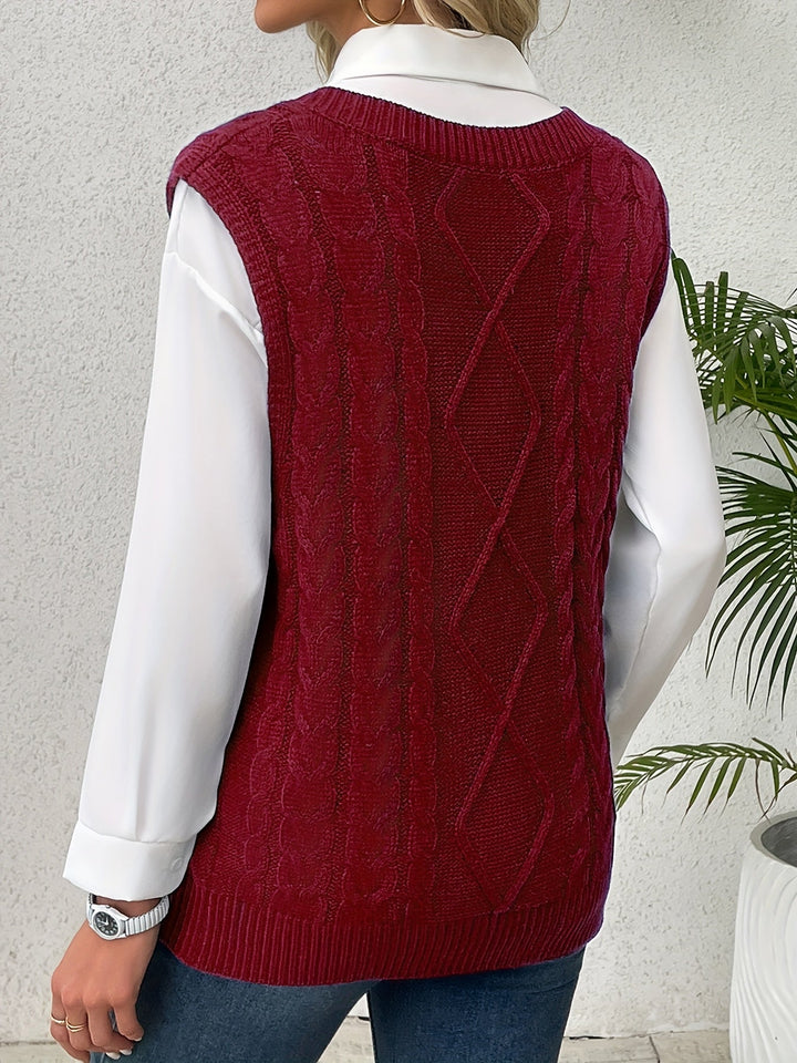 Colleen | Ärmelloser Zopfmuster-Pullover mit V-Ausschnitt - Image 23