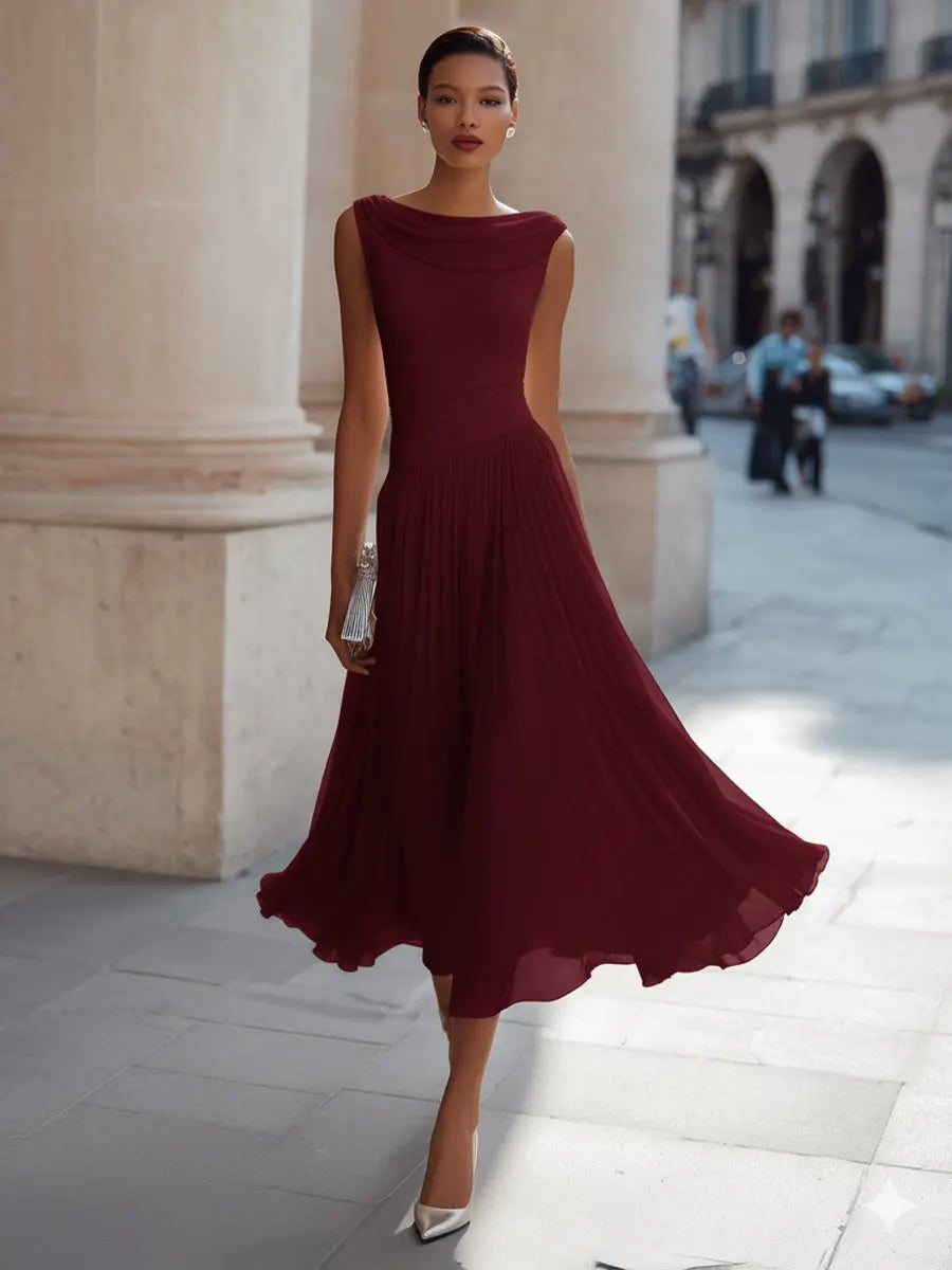Éloria - Drapierte Neckholder Falten Midi Kleid