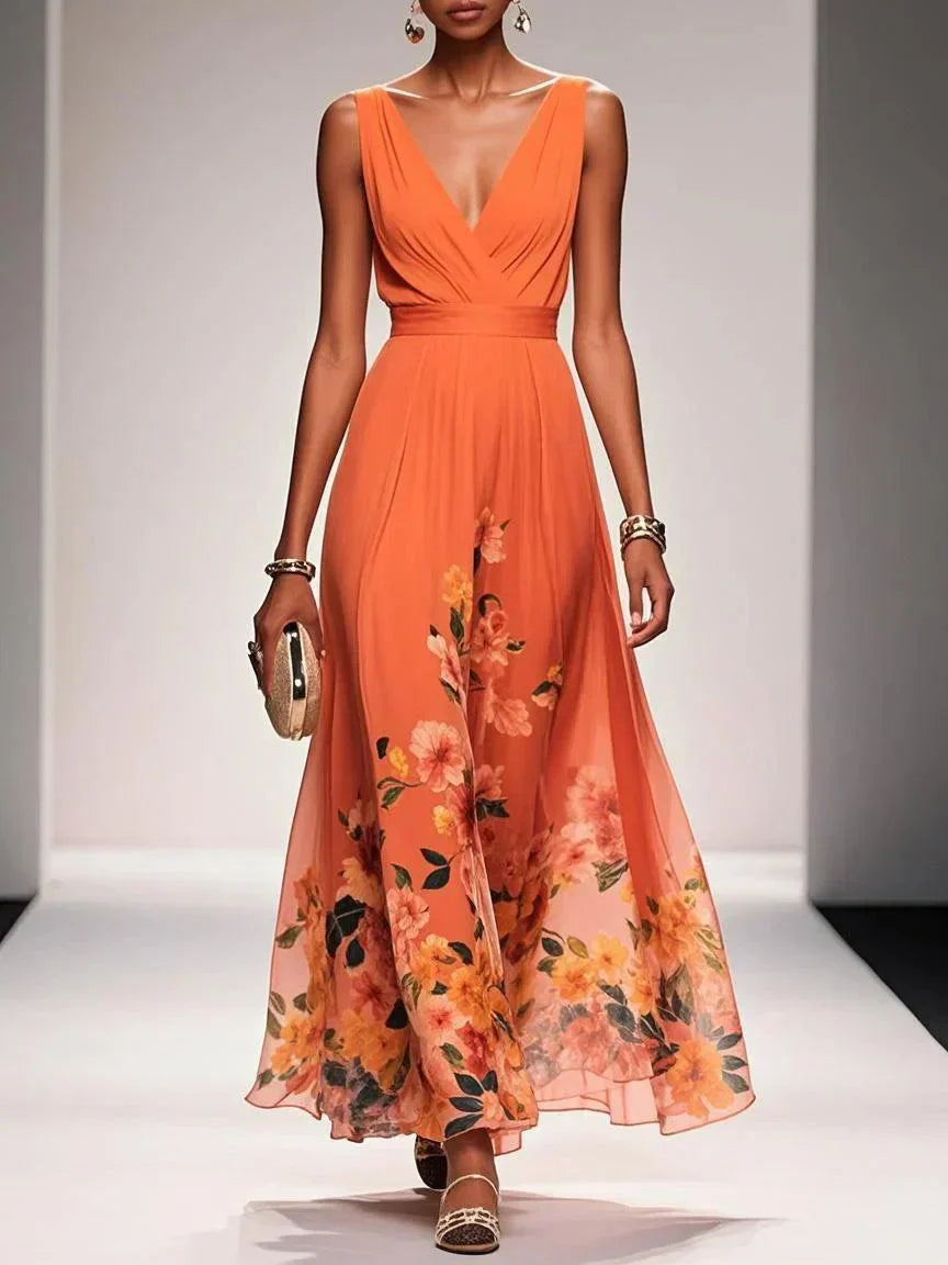 Women Floral Maxi Wedding Guest Dress Deep V Neck - Image 7