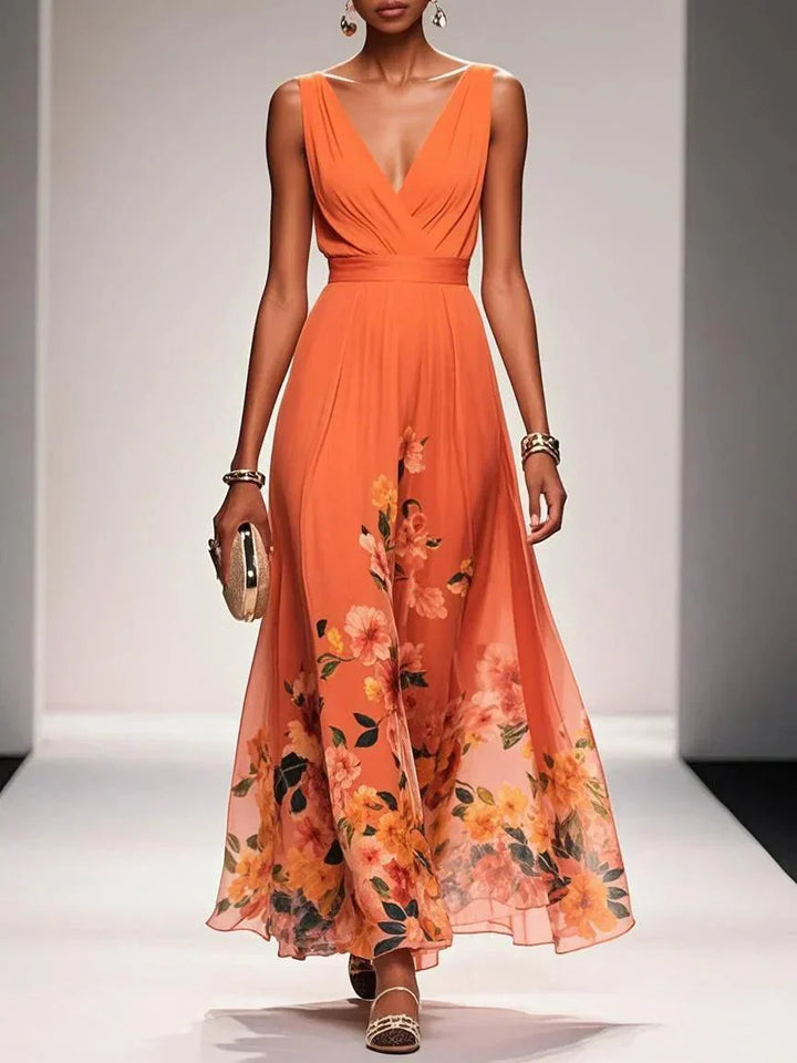Women Floral Maxi Wedding Guest Dress Deep V Neck - Image 7