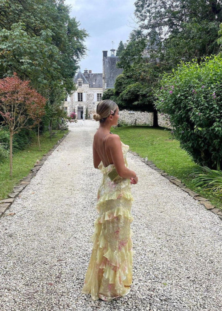 Airelle - Gelbes Florales Maxi Kleid Mit Rüschen