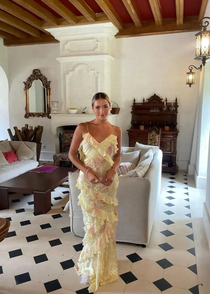 Airelle - Gelbes Florales Maxi Kleid Mit Rüschen