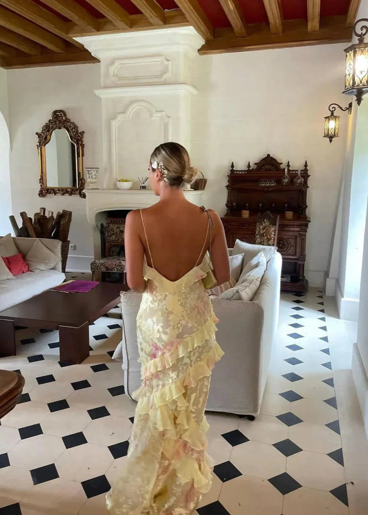 Airelle - Gelbes Florales Maxi Kleid Mit Rüschen