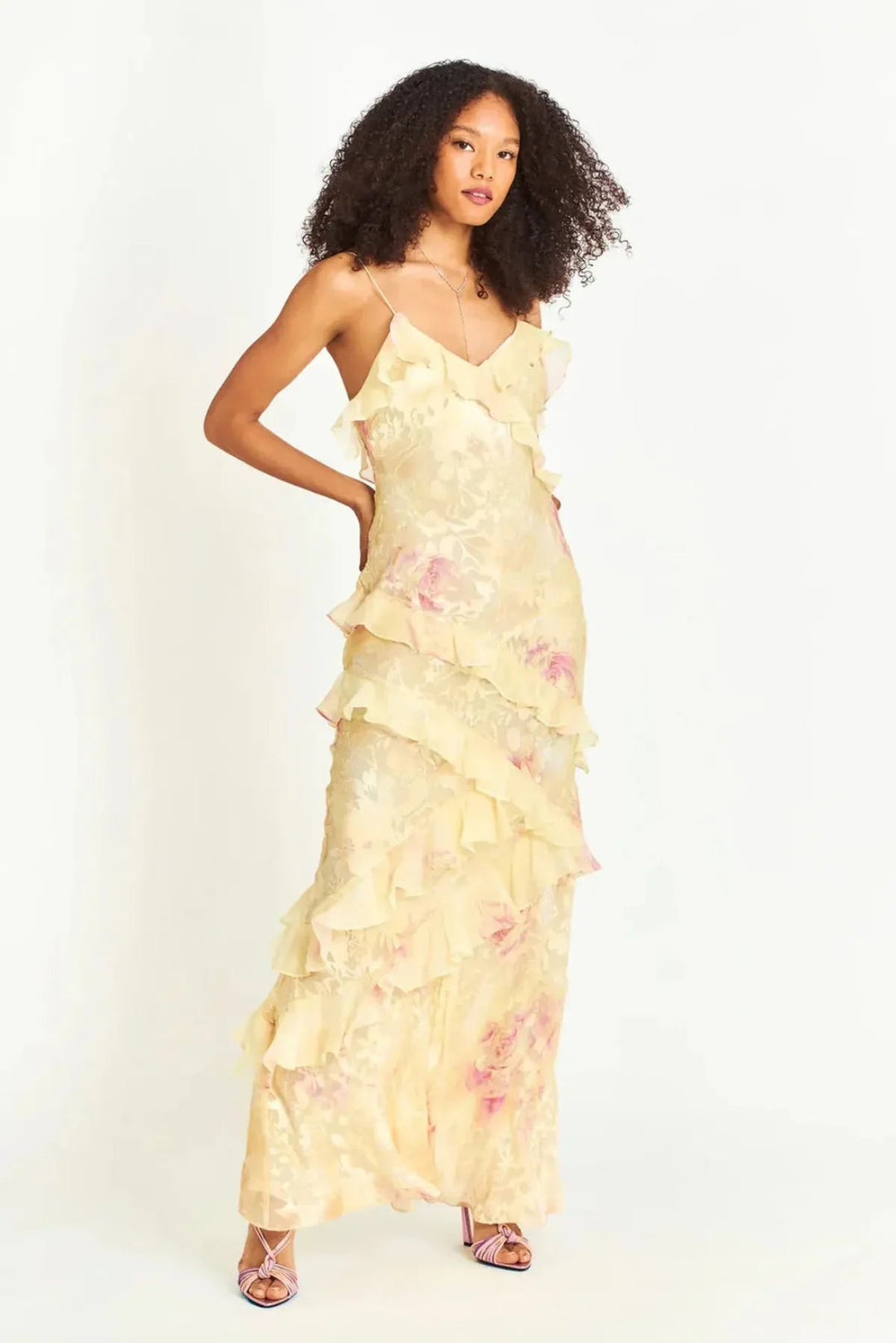 Airelle - Gelbes Florales Maxi Kleid Mit Rüschen