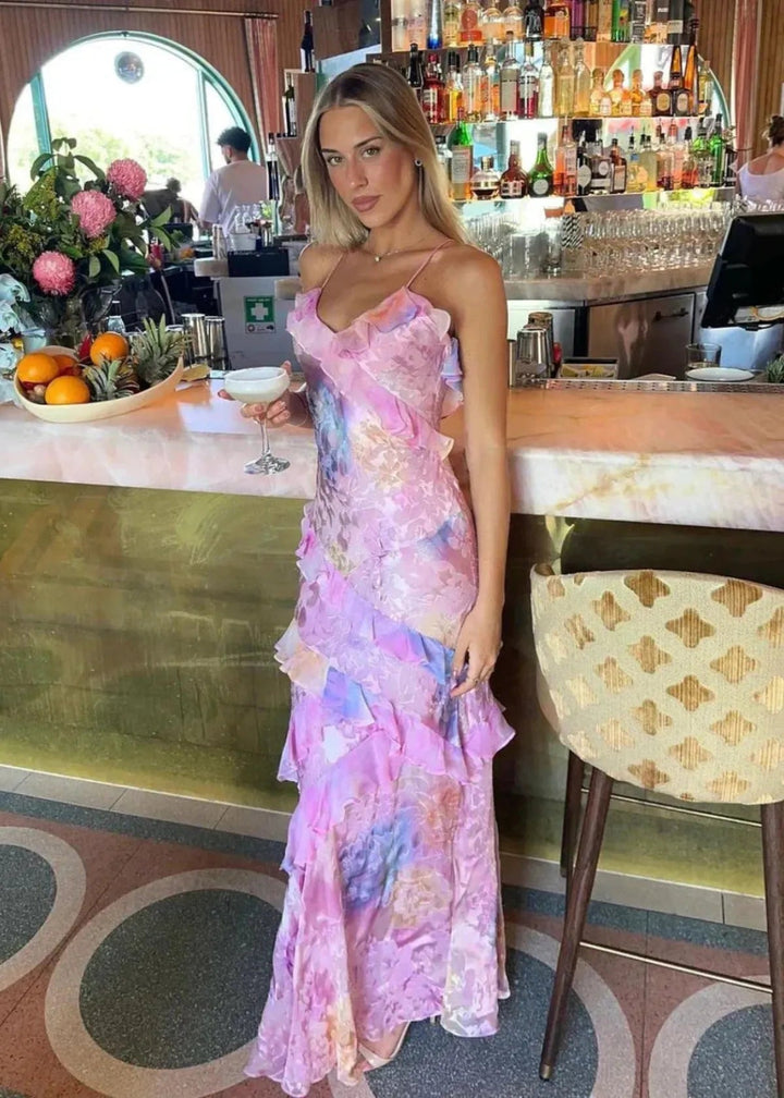 Airelle - Gelbes Florales Maxi Kleid Mit Rüschen