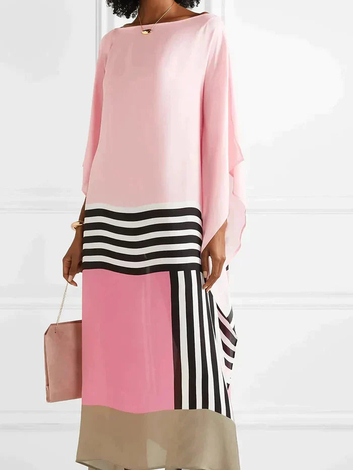 Mariselle - Rosa Kaftan-Kleid mit Zuckerstangenstreifen