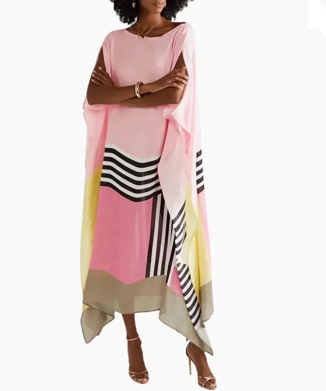 Mariselle - Rosa Kaftan-Kleid mit Zuckerstangenstreifen