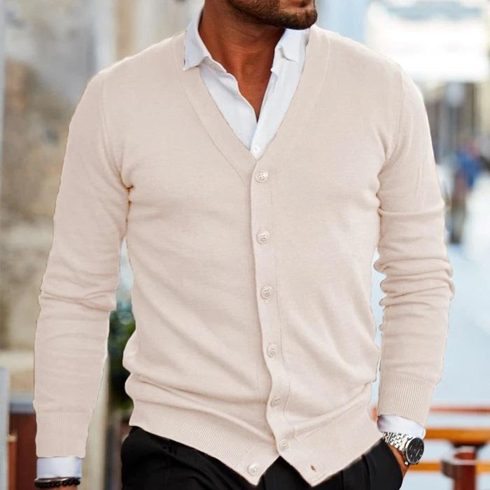 Herren Strickjacke mit Knopfleiste und V Ausschnitt