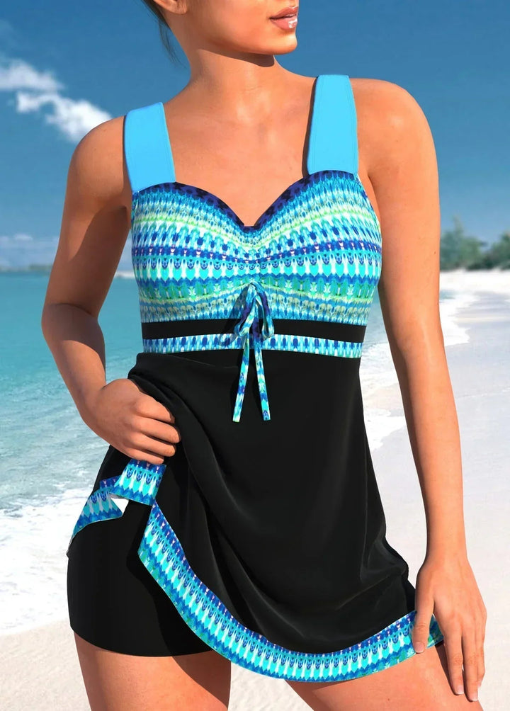 Damen Badekleid mit Shorts breite Träger gemustert - Image 2
