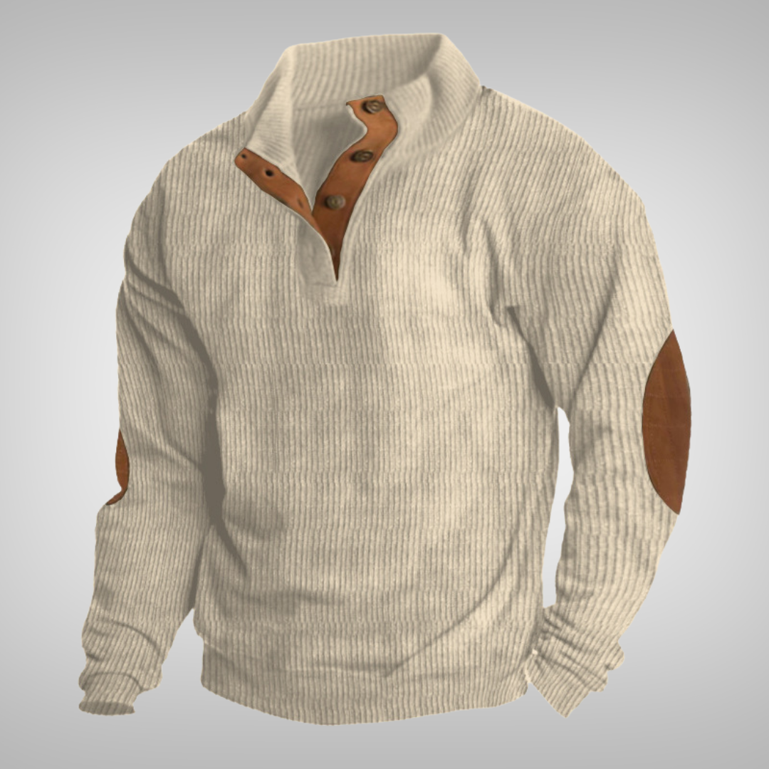 Herren Strickpullover mit warmem Stehkragen und Knopfleiste