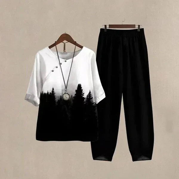 Women Two Piece Matching Shirt Pants Lounge Set