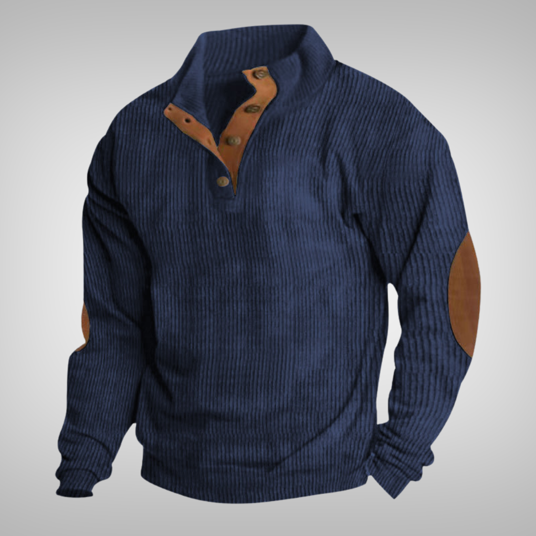Herren Strickpullover mit warmem Stehkragen und Knopfleiste