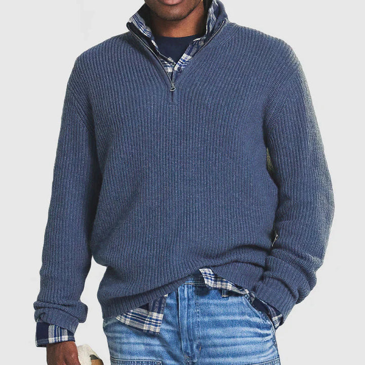 Herrenpullover mit Rippstrick und kurzem Reißverschluss