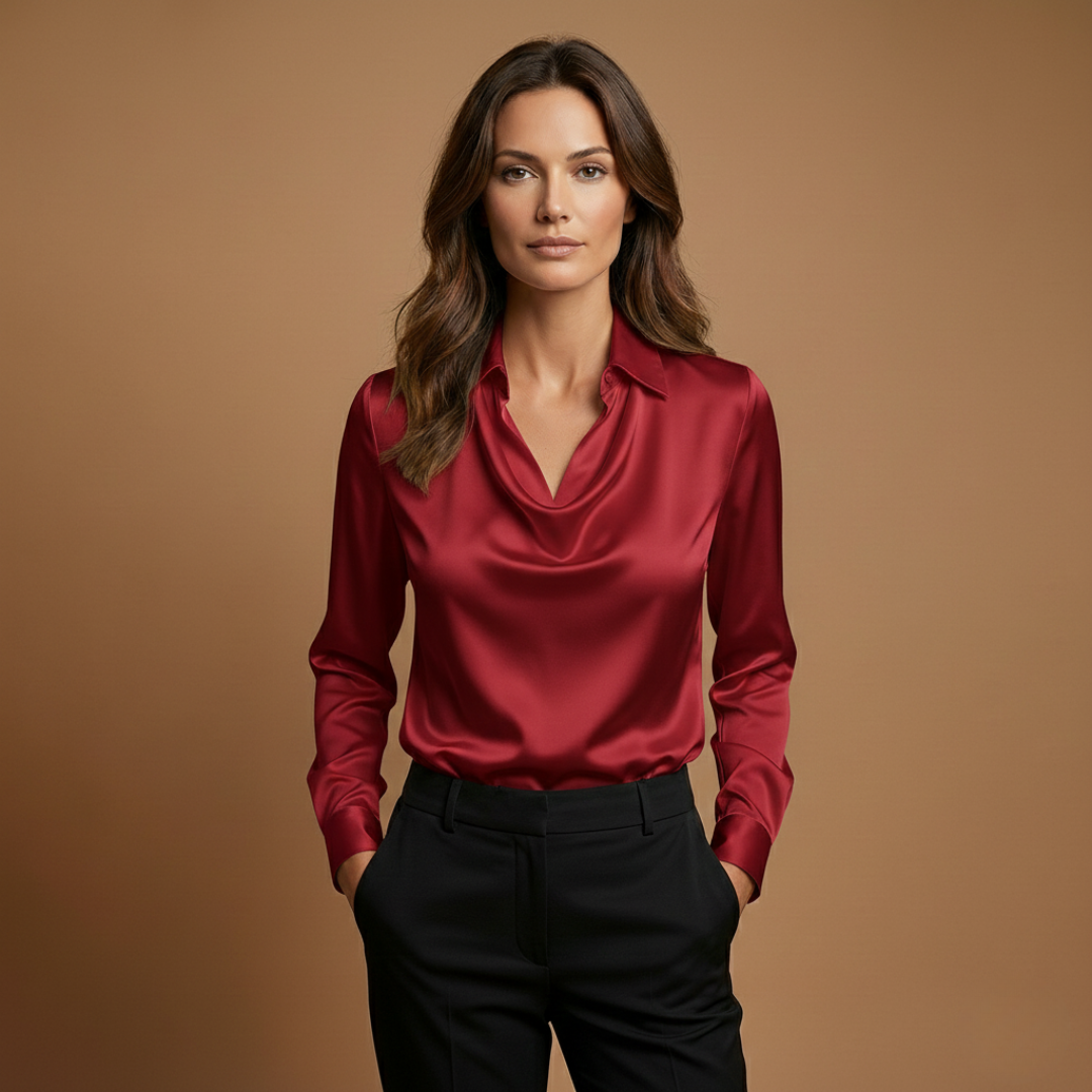 Brigitte - Bluse mit Drapiertem Kragen und langen Ärmeln