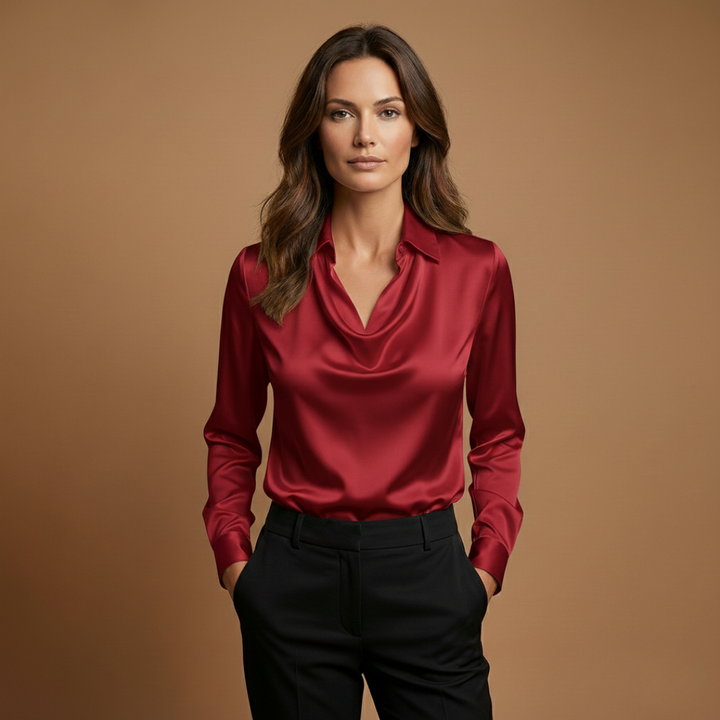 Brigitte - Bluse mit Drapiertem Kragen und langen Ärmeln