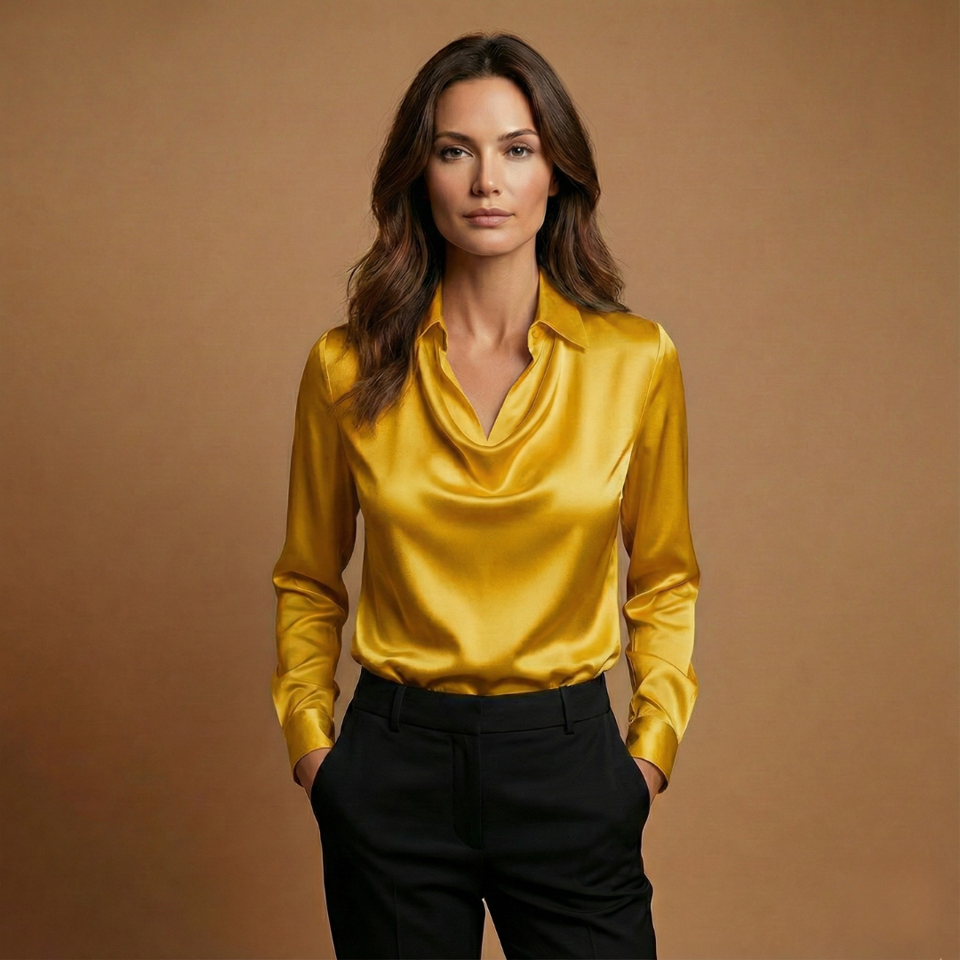 Brigitte - Bluse mit Drapiertem Kragen und langen Ärmeln